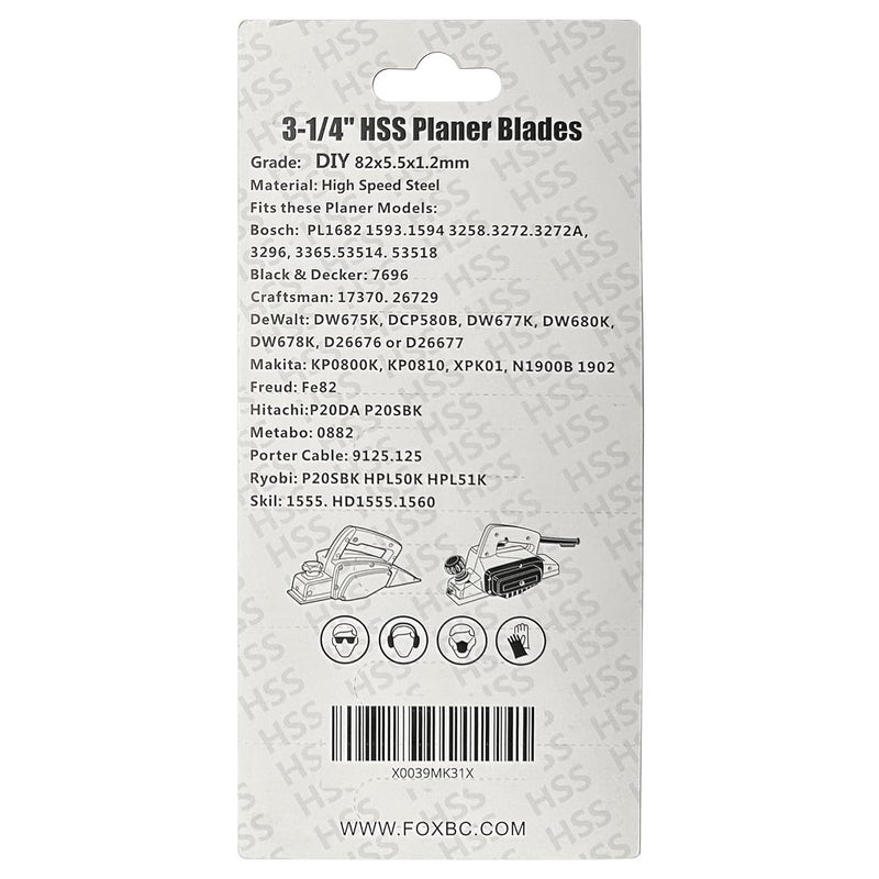 FOXBC 3-1/4 Inch Planer Blades, 10 Pack 82mm Planer Blades Replacement for Bosch, Makita, DeWalt, Wen 6530, Ryobi, Craftsman and More 3-1/4 Hand Portable Planers (HSS) - Image 4
